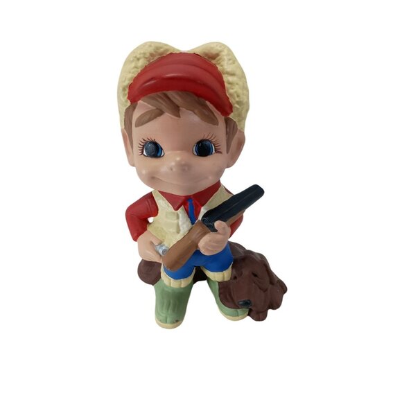 Smiley Boy Shotgun Hunter Boy Figurine With Hound Dog  Hand-Painted Vintage - Picture 2 of 8